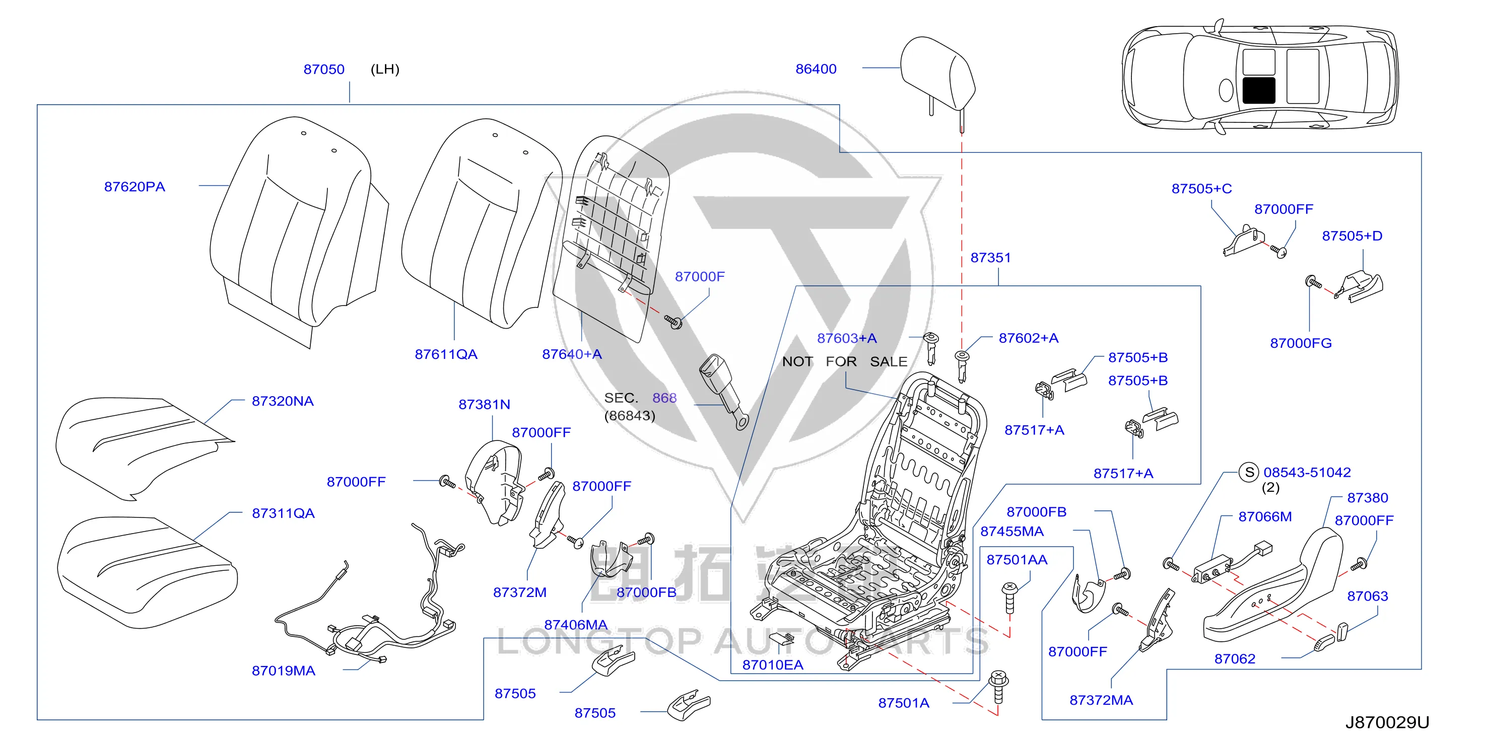 Driver’s seat adjustment switch 87066-JC65A 87066JC65A for Nissan
