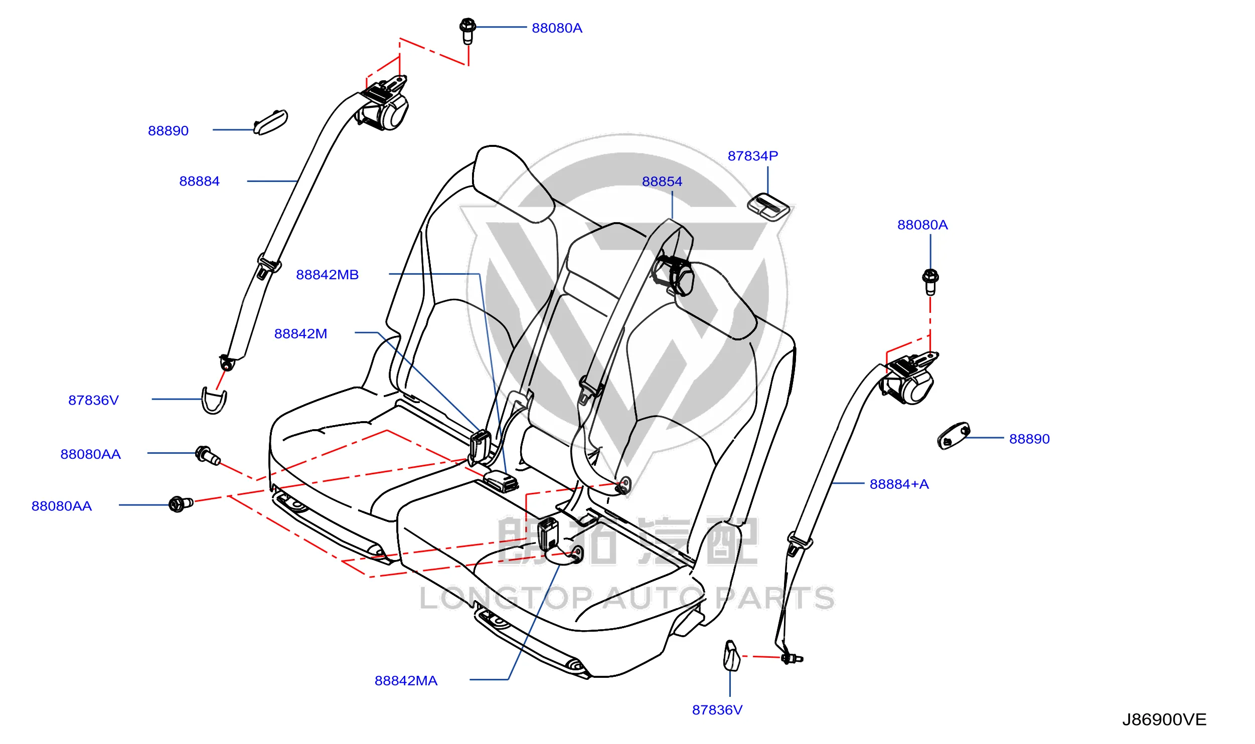Rear Seat Side Safety Belt Left 88884-5NN0A 888845NN0A for Infiniti