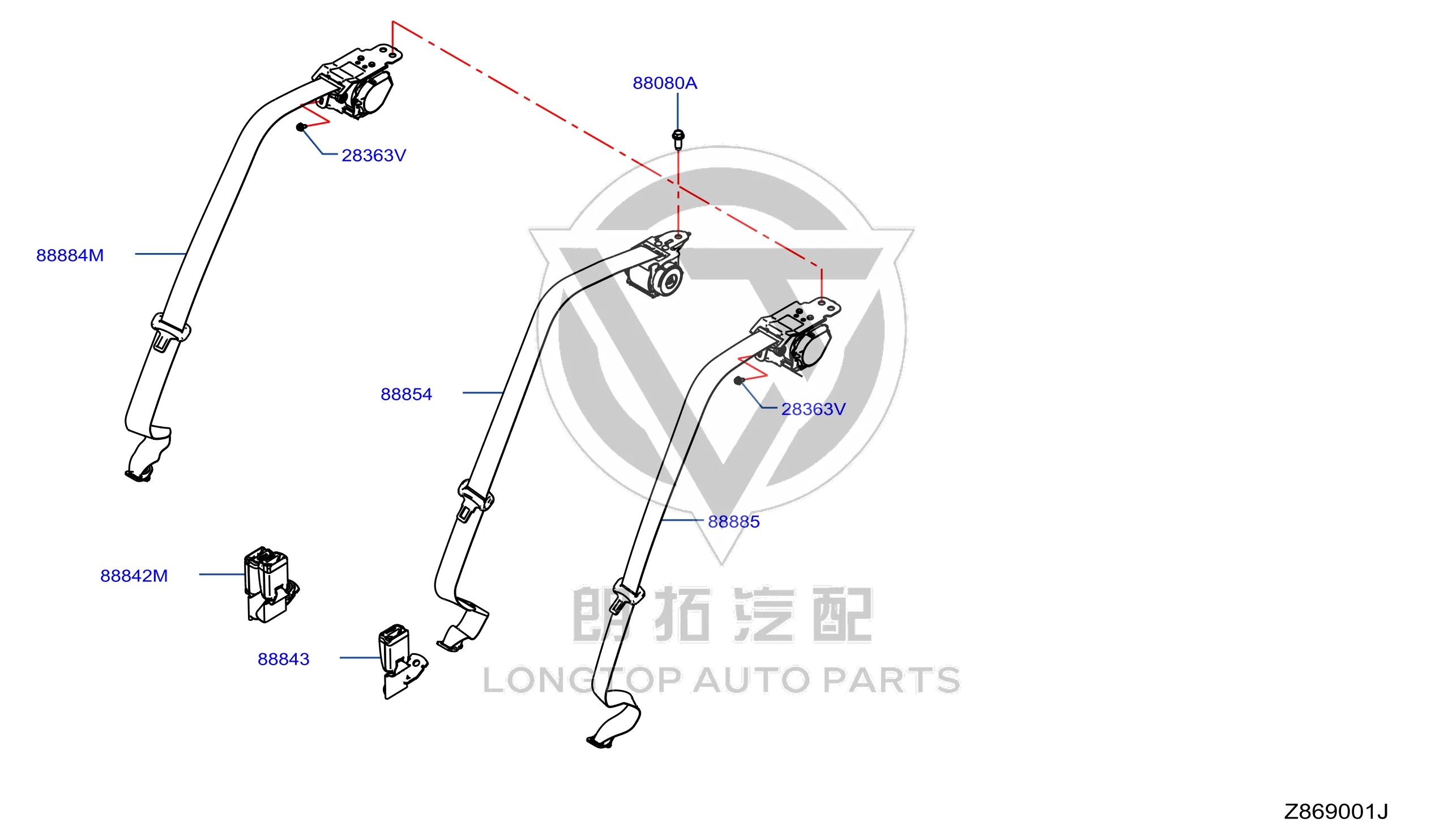 Rear Seat Side Safety Belt (Left) 88885-6LA0A 888856LA0A for Nissan