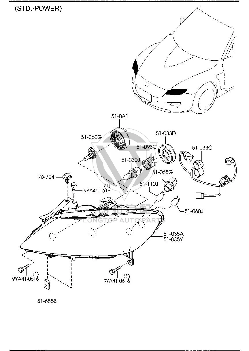 Headlamp High Beam Bulb 90703-8650 907038650 for Mazda MAZDA6