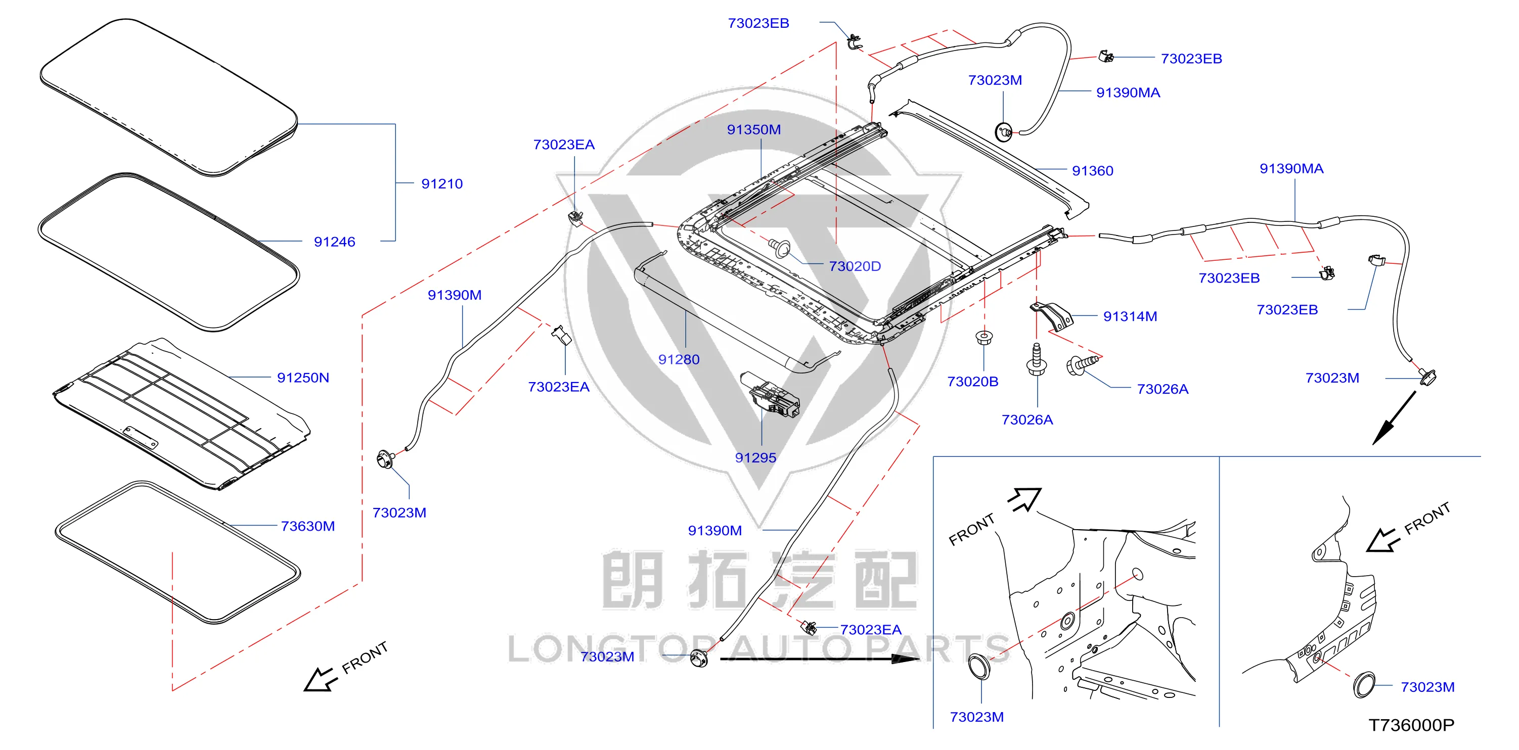 Sunroof Glass 91210-3RA0A 912103RA0A for Nissan