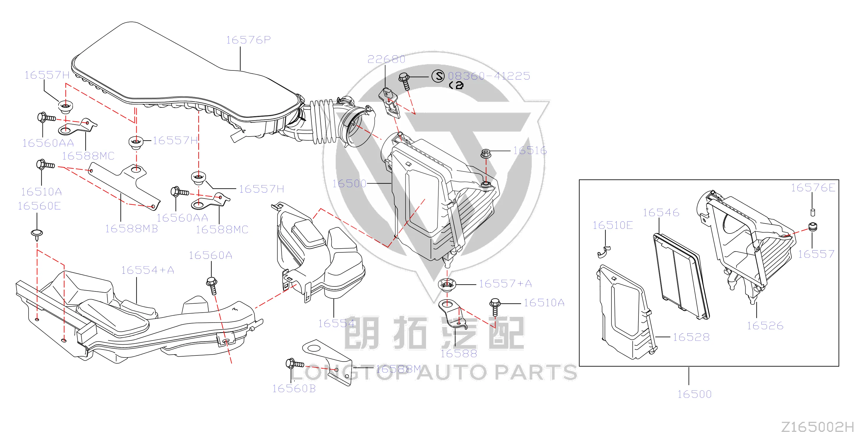 Air Filter Intake Pipe (Front) 16554-DF40A 16554DF40A for Nissan