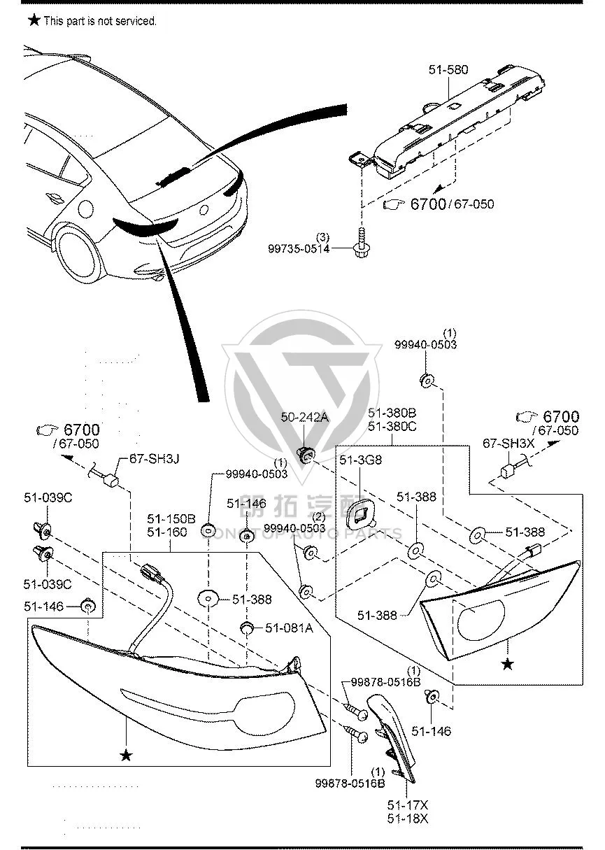 Outer Tail Lamp Assembly (Left) BELM5-1160A BELM51160A for Mazda Mazda3