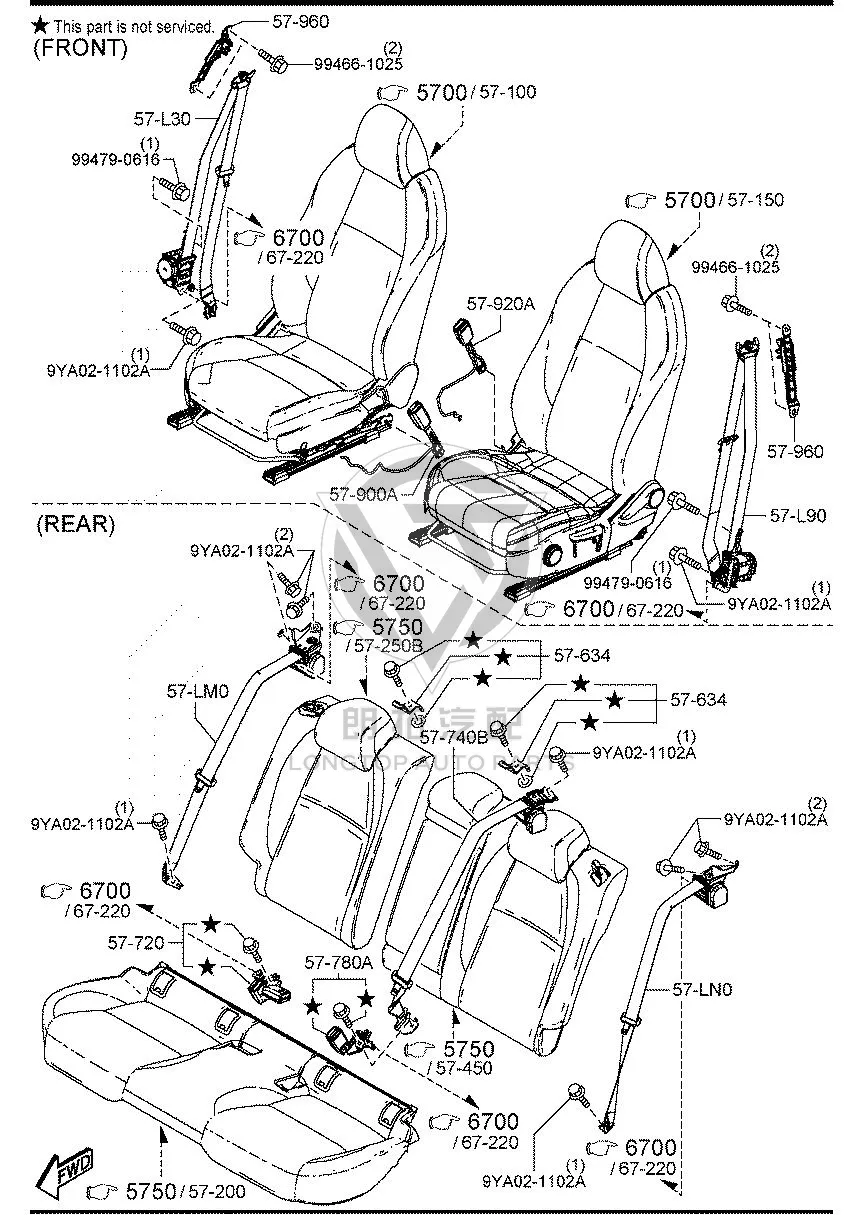 Rear Seat Side Safety Belt (Right) BELG5-7LM0A BELG57LM0A for Mazda 3