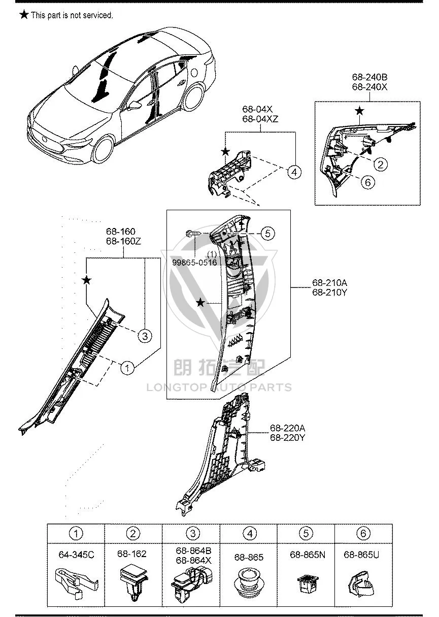 B-pillar Inner Trim (Upper Left) BELG6-8210 BELG68210 for Mazda Mazda3