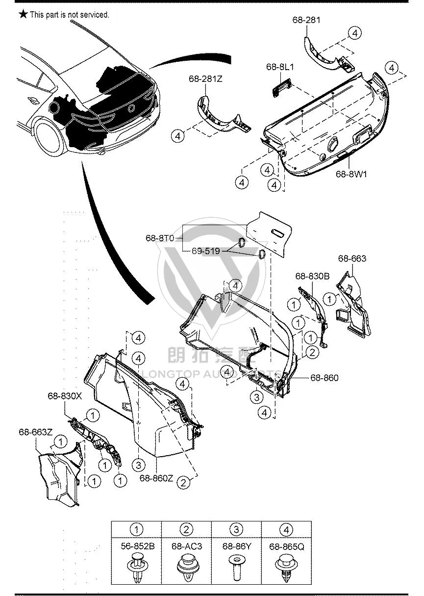 Tailgate Interior Panel BELG6-88W1 BELG688W1 for Mazda MAZDA3
