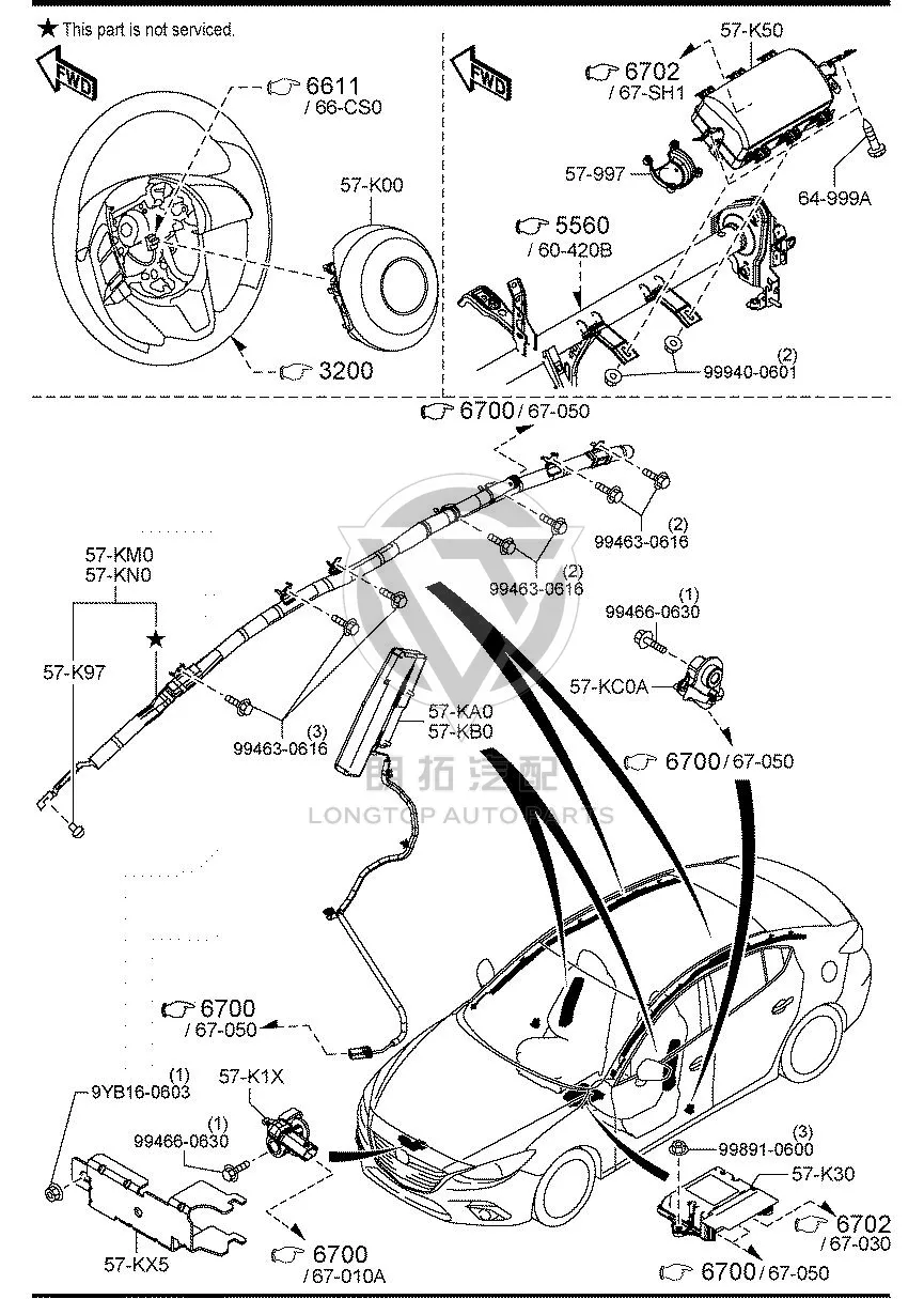 Front Passenger-Side Airbag BAPJ5-7KA0 BAPJ57KA0 for Mazda Mazda3 Axela