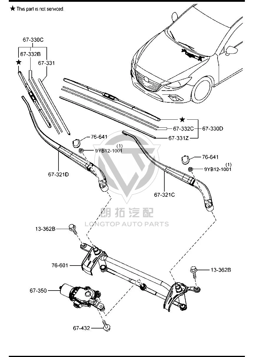 Front Windshield Wiper Arm (Left) BKC36-7321 BKC367321 for Mazda Mazda3 Axela