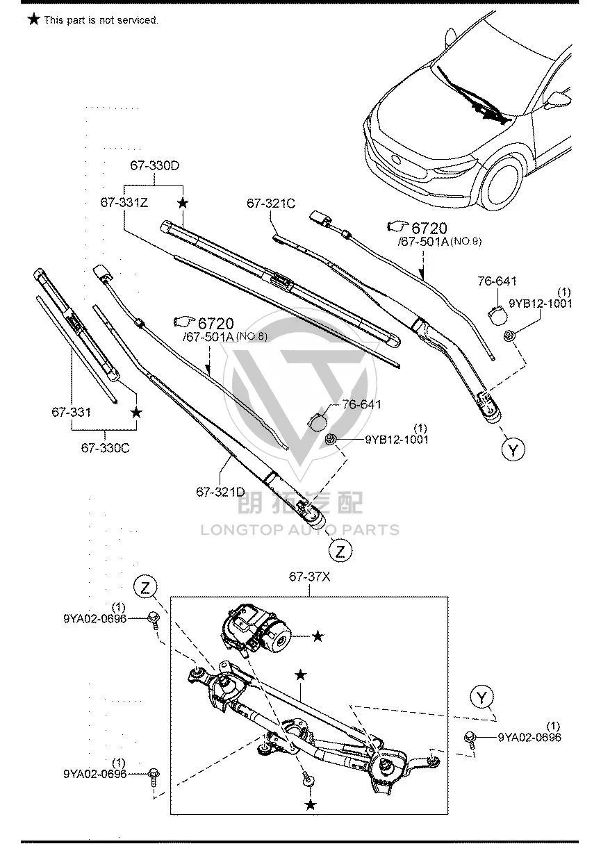 Front windshield wiper arm (left) DFR56-7321B DFR567321B for Mazda CX-30