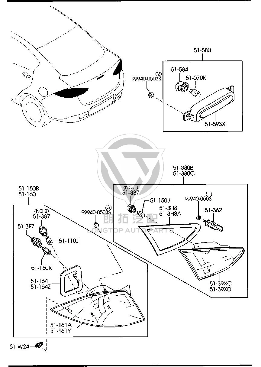 Outer Tail Lamp Assembly (Left) DG995-1160C DG9951160C for Mazda MAZDA2