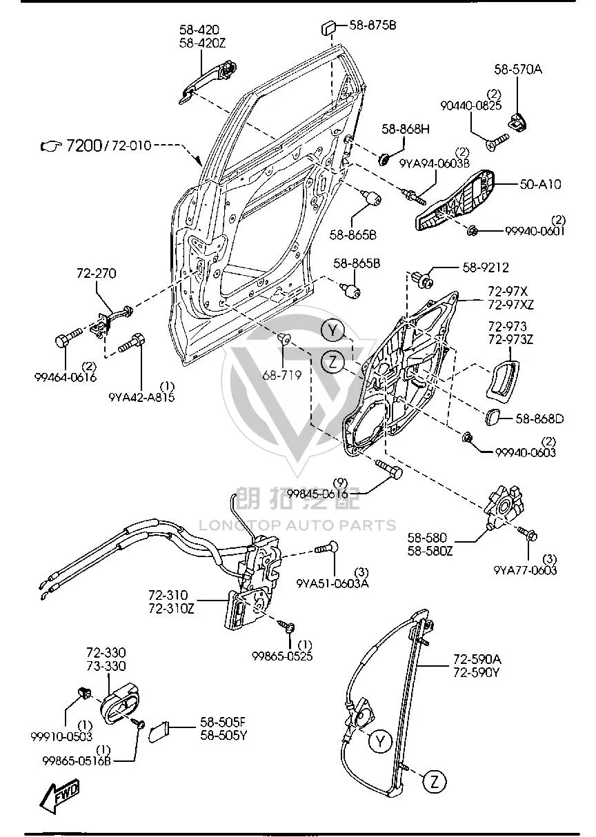 Rear door glass lift bracket (right) EW407-2590 EW4072590 for Mazda CX-7