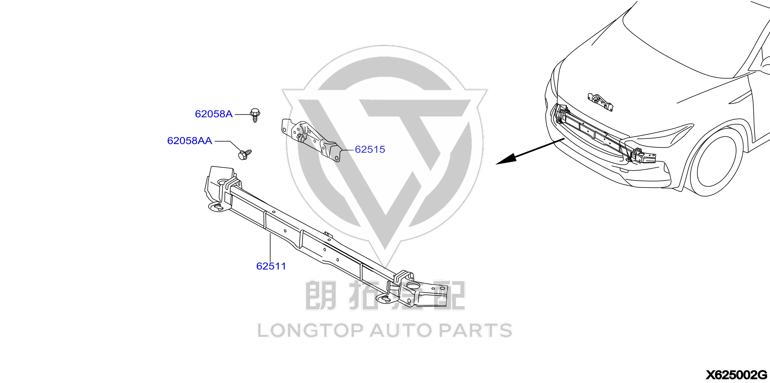 Radiator Frame Beam (Upper) F2511-5NAMH F25115NAMH for Infiniti