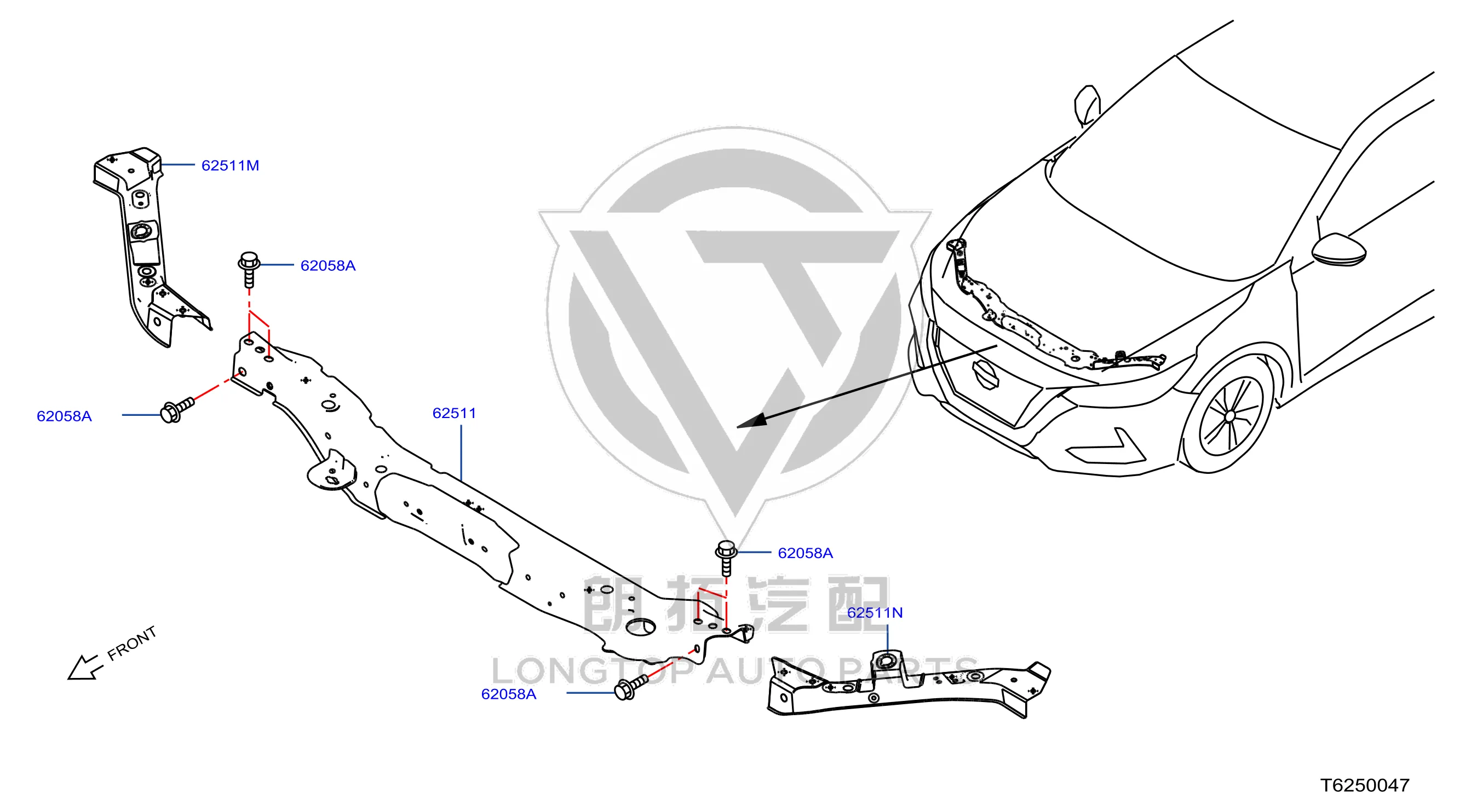 Radiator Frame Beam (Upper) F2511-6LAMH F25116LAMH for Nissan