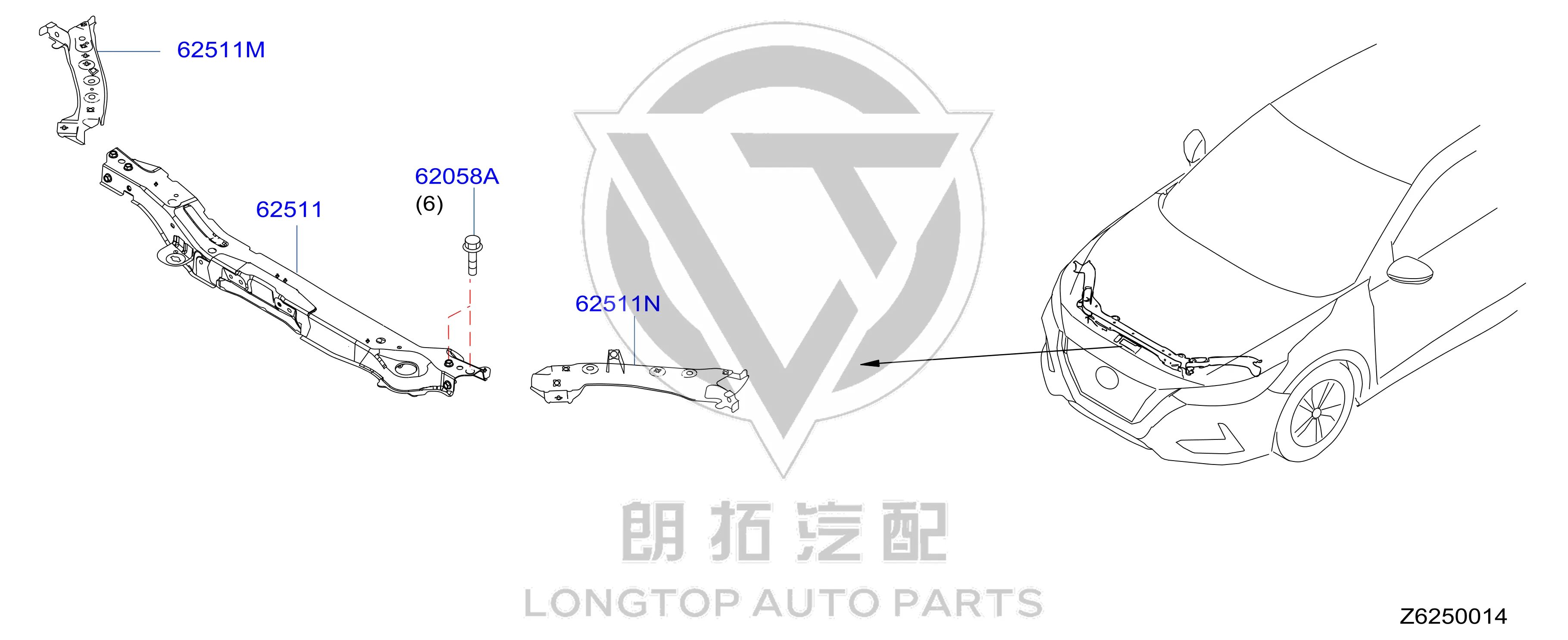 Headlight Mounting Bracket (Upper Right) F2512-6LAMA F25126LAMA for Nissan