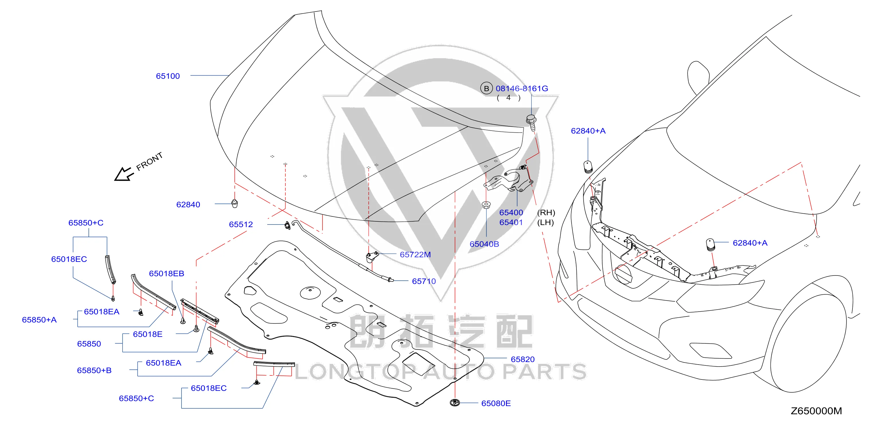 Front Engine Hood Hinge (Right) F5400-4CLMA F54004CLMA for Nissan