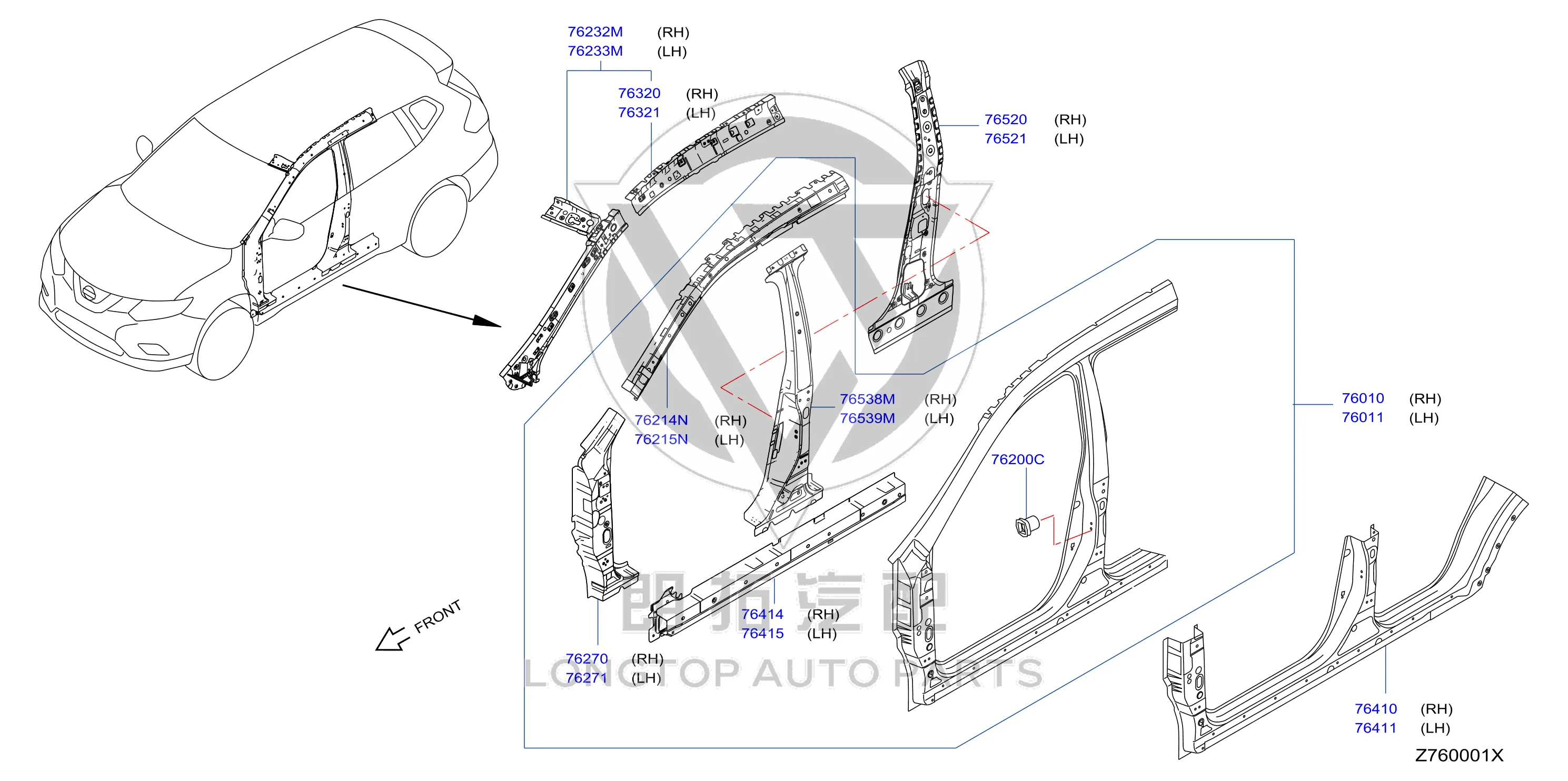 Side Wall Outer Panel Front Left G6031-4CLMA G60314CLMA for Nissan