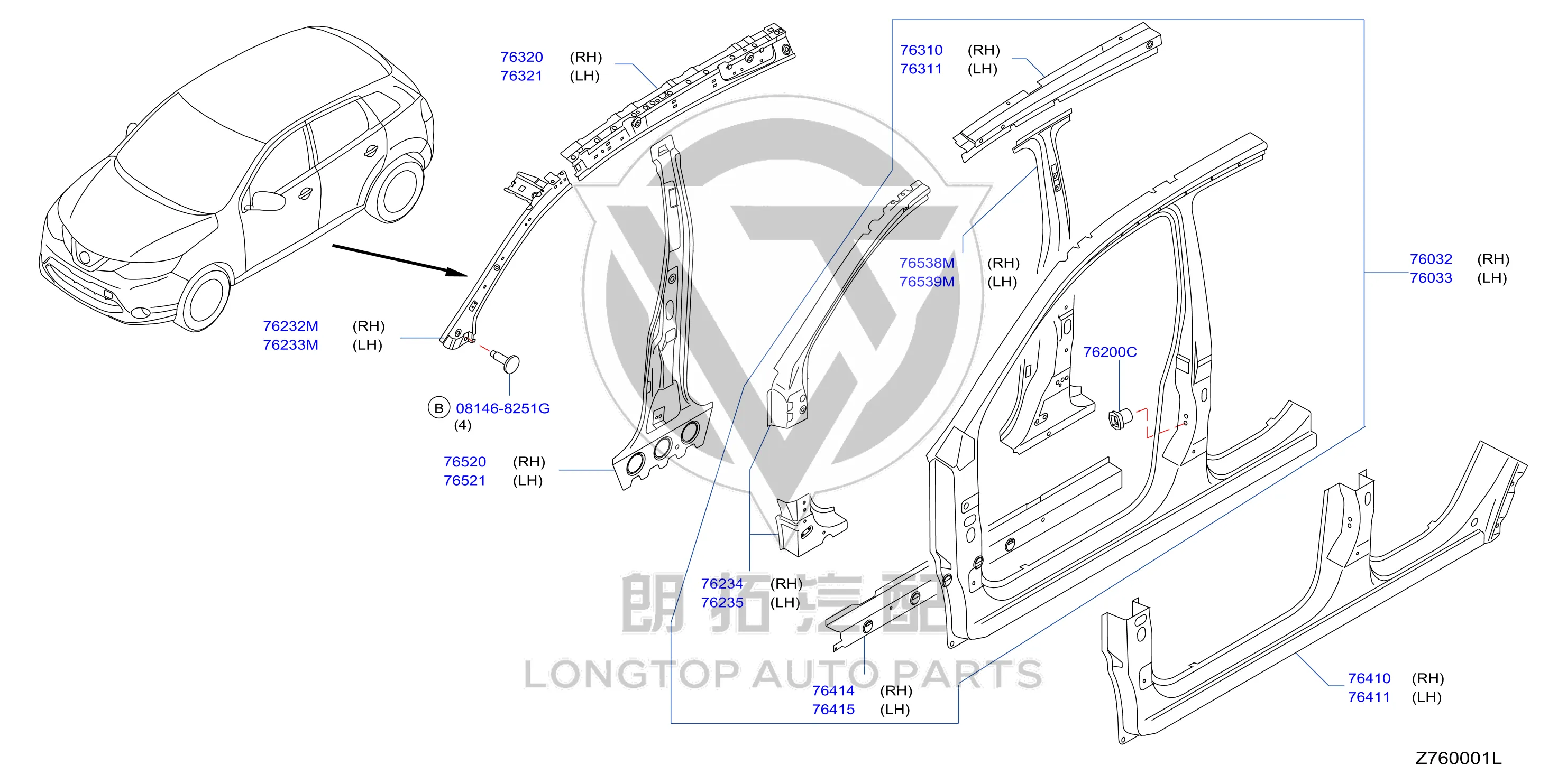 Side Wall Outer Panel Right Front G6030-DF3MA G6030DF3MA for Nissan