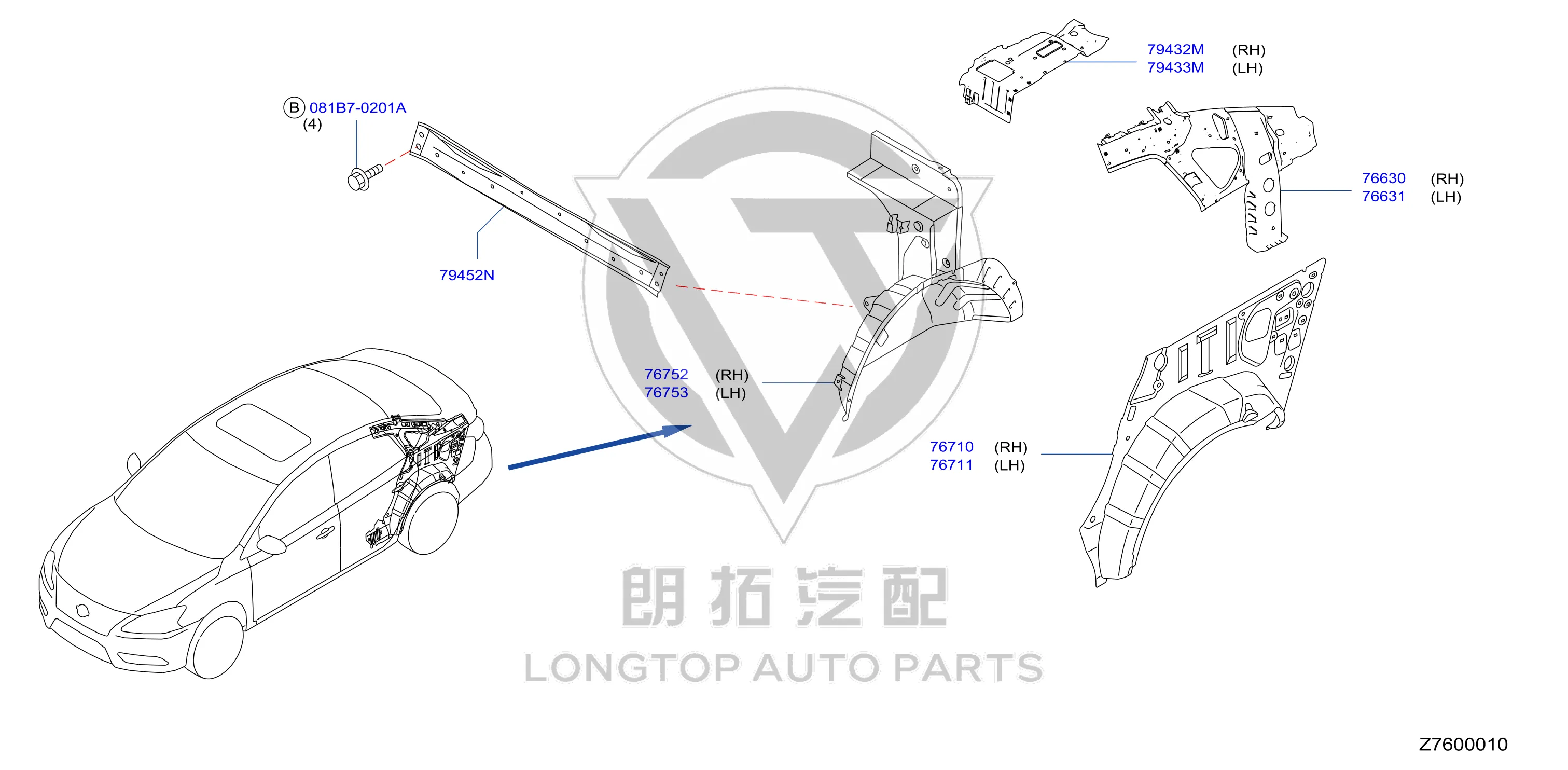 Rear Wheel Housing Inner Panel G6750-3RAMA G67503RAMA for Nissan