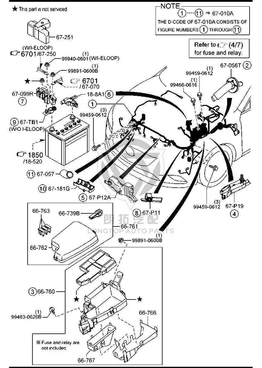 Engine compartment wiring harness GV9B6-7010A GV9B67010A for Mazda Mazda6