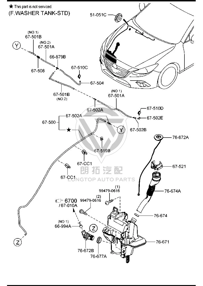 Front windshield washer fluid reservoir GHP96-7481A GHP967481A for Mazda MAZDA6
