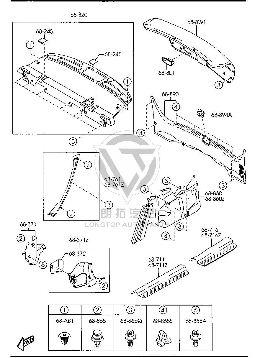 Rear Panel Trim GJ6A6-889XB GJ6A6889XB for Mazda Mazda6