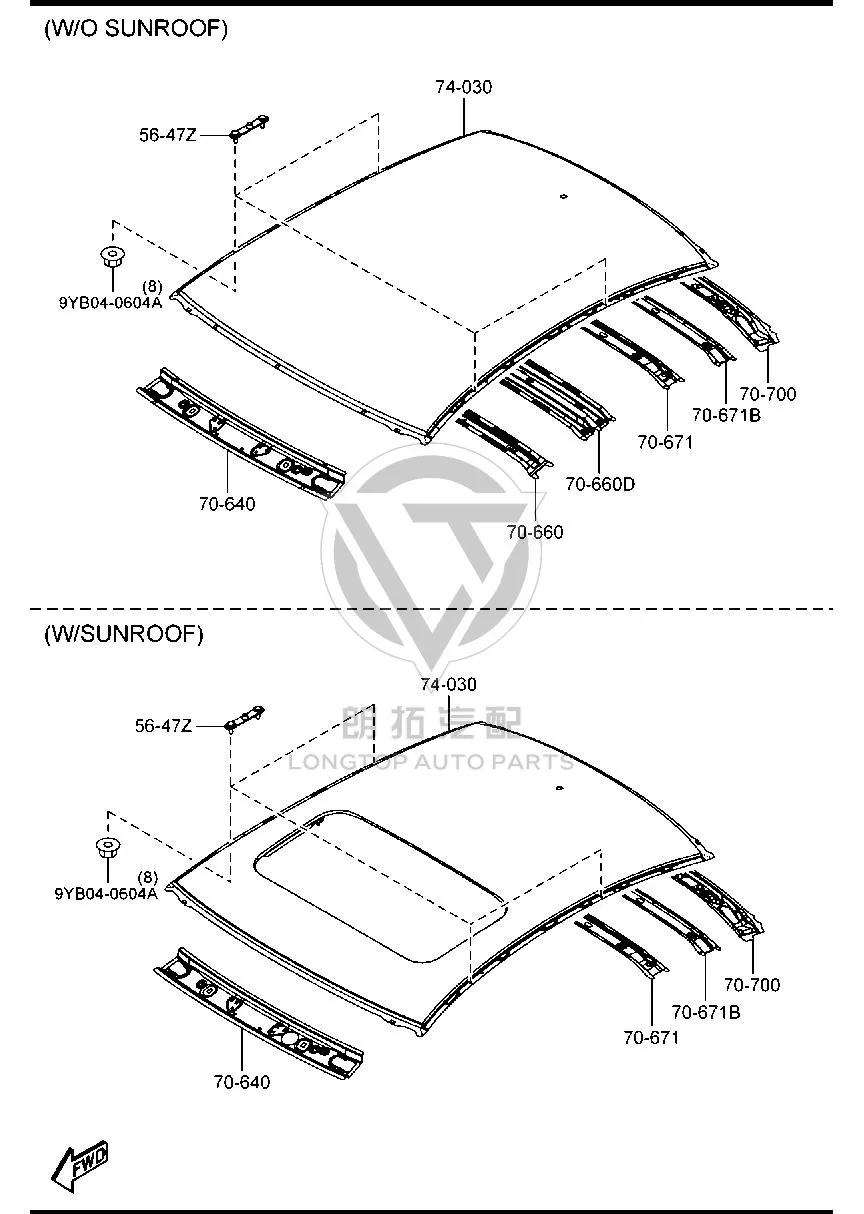 Roof Outer Panel GKY67-06000 GKY670600 for Mazda MAZDA6