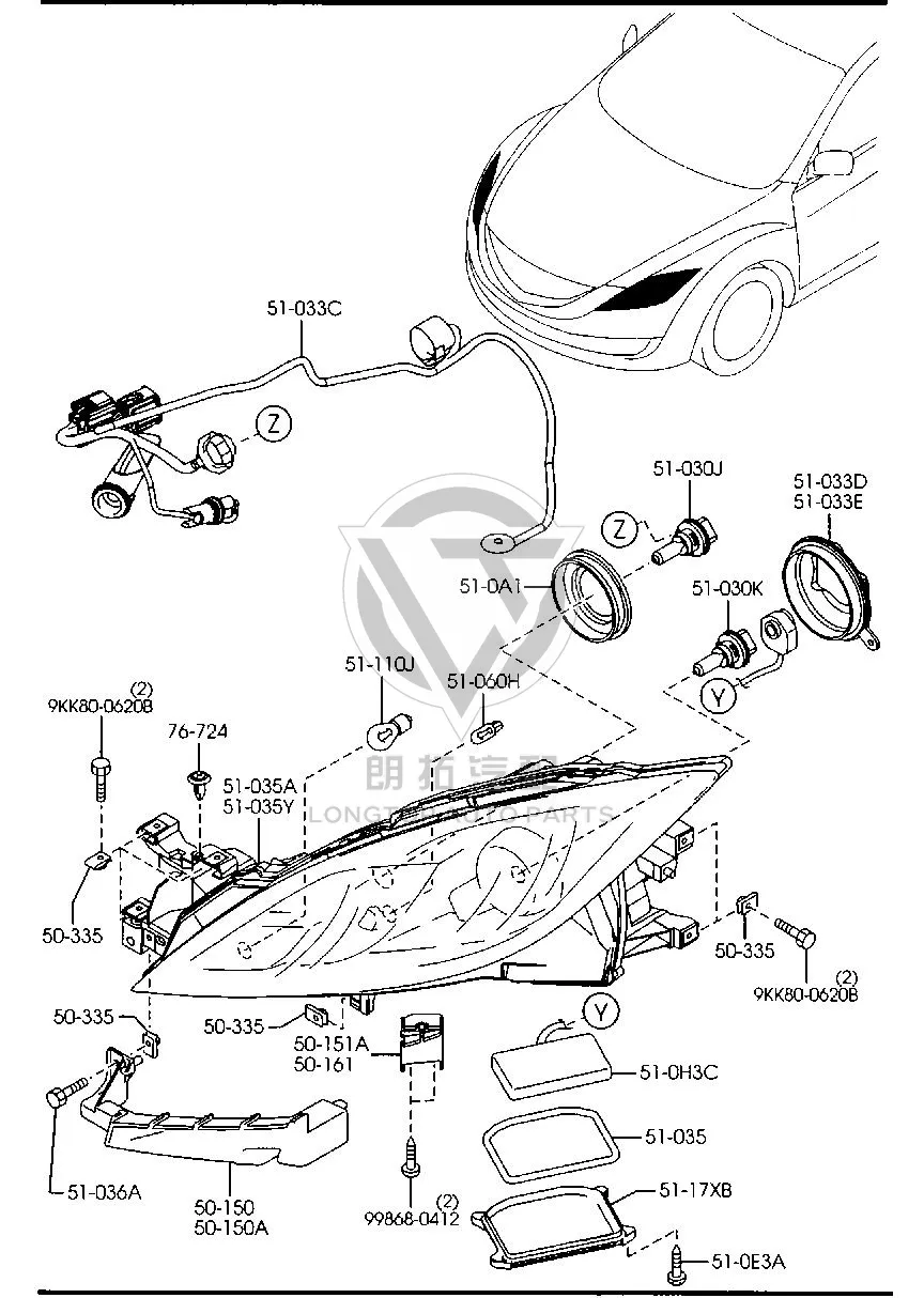 Front Headlight Subassembly (Left) GV7D5-10L0D GV7D510L0D for Mazda Mazda6
