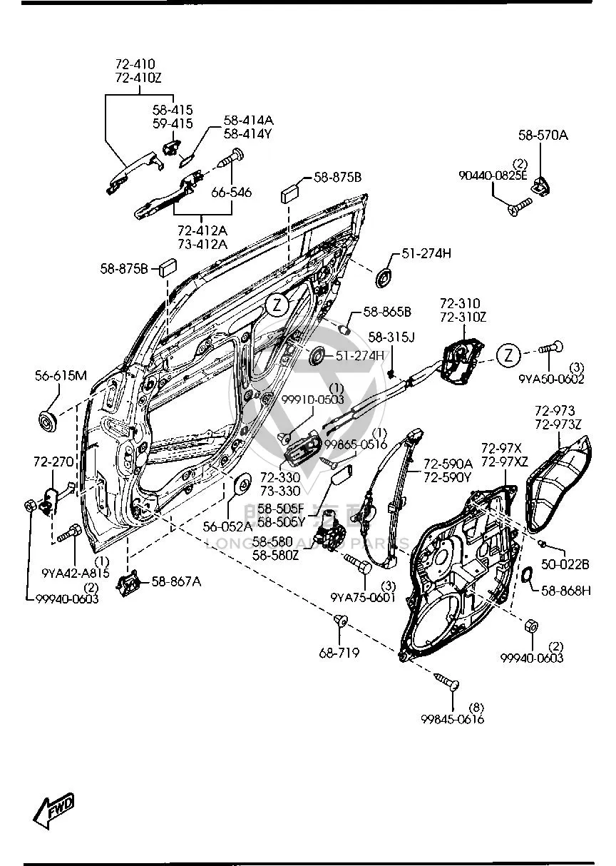 Rear door outside handle mounting bracket (left) GV7D7-342X GV7D7342X for Mazda Mazda6