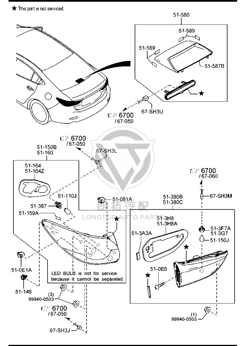 Inner Tail Lamp Assembly Left GW2F5-13G00 GW2F513G00 for Mazda Mazda6 Atenza