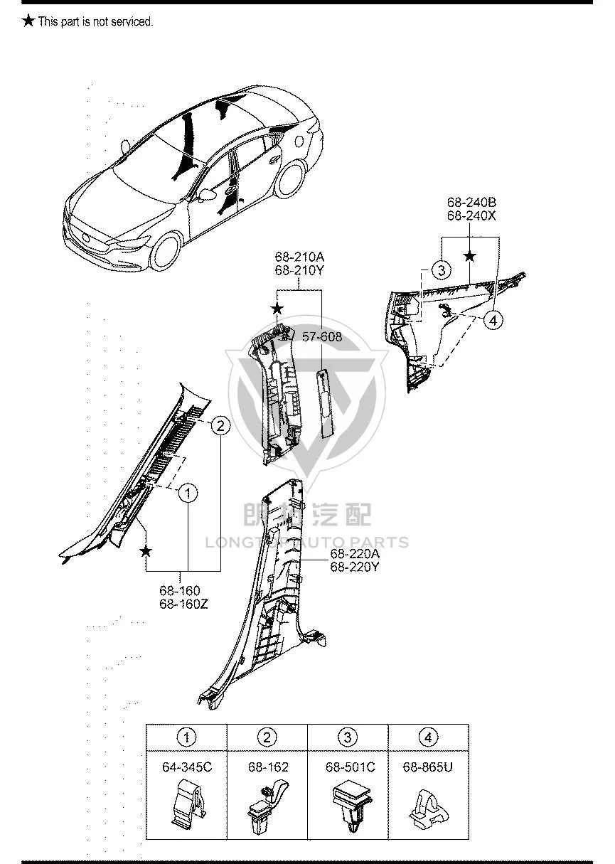 B-pillar Inner Trim Lower Right GW6T6-8220 GW6T68220 for Mazda MAZDA6 ATENZA