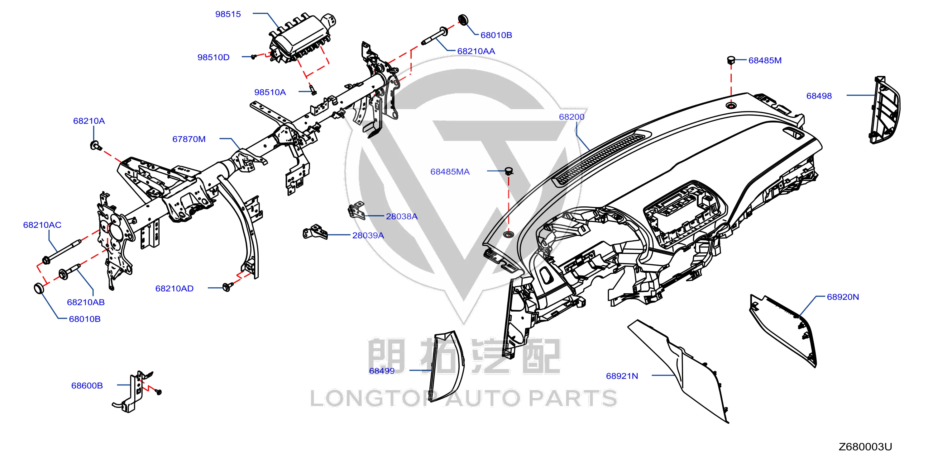 Dashboard housing 68200-6LA0A 682006LA0A for Nissan