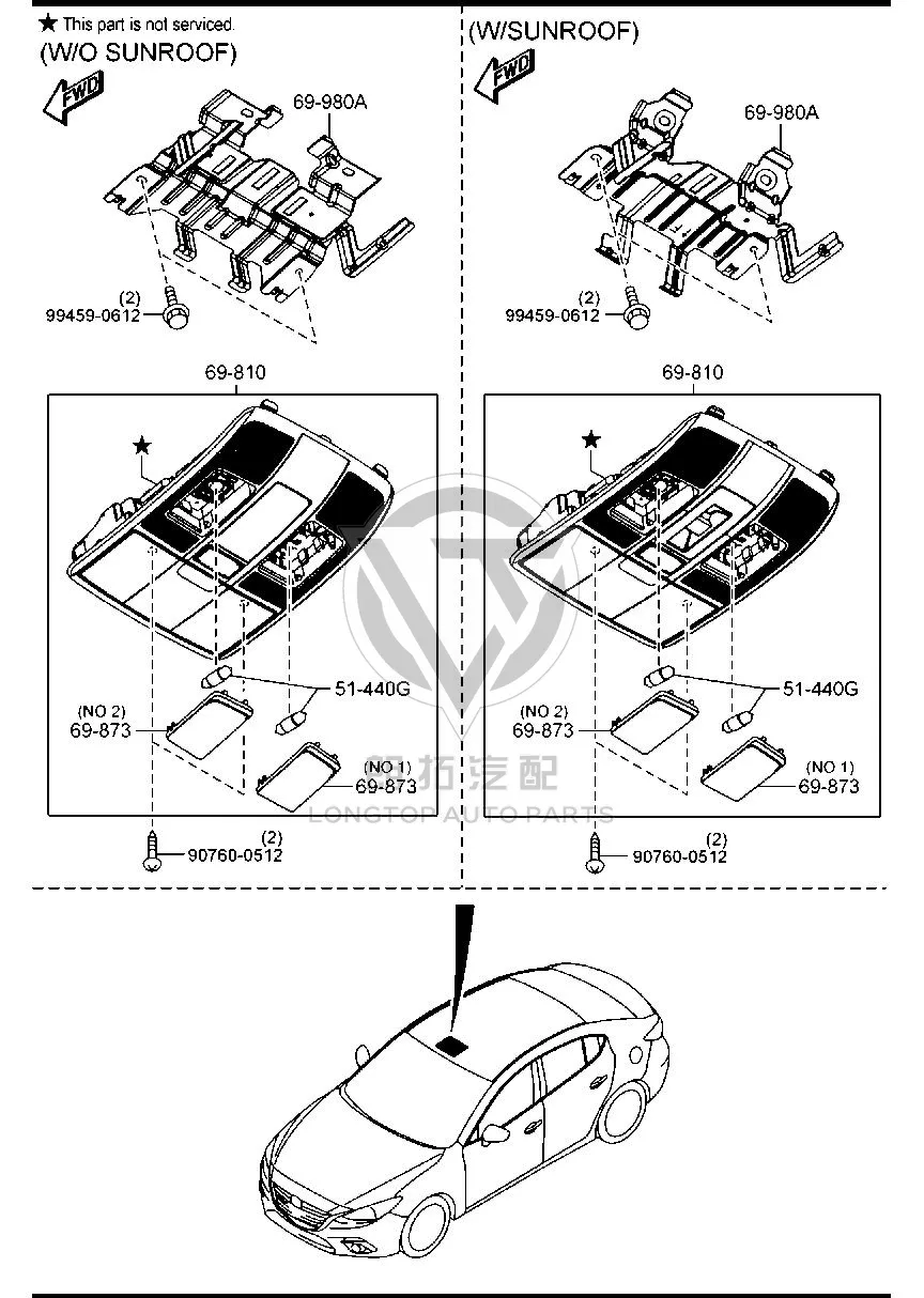 Indoor Ceiling Light (Front) KA5C6-9970 KA5C69970 for Mazda CX-5