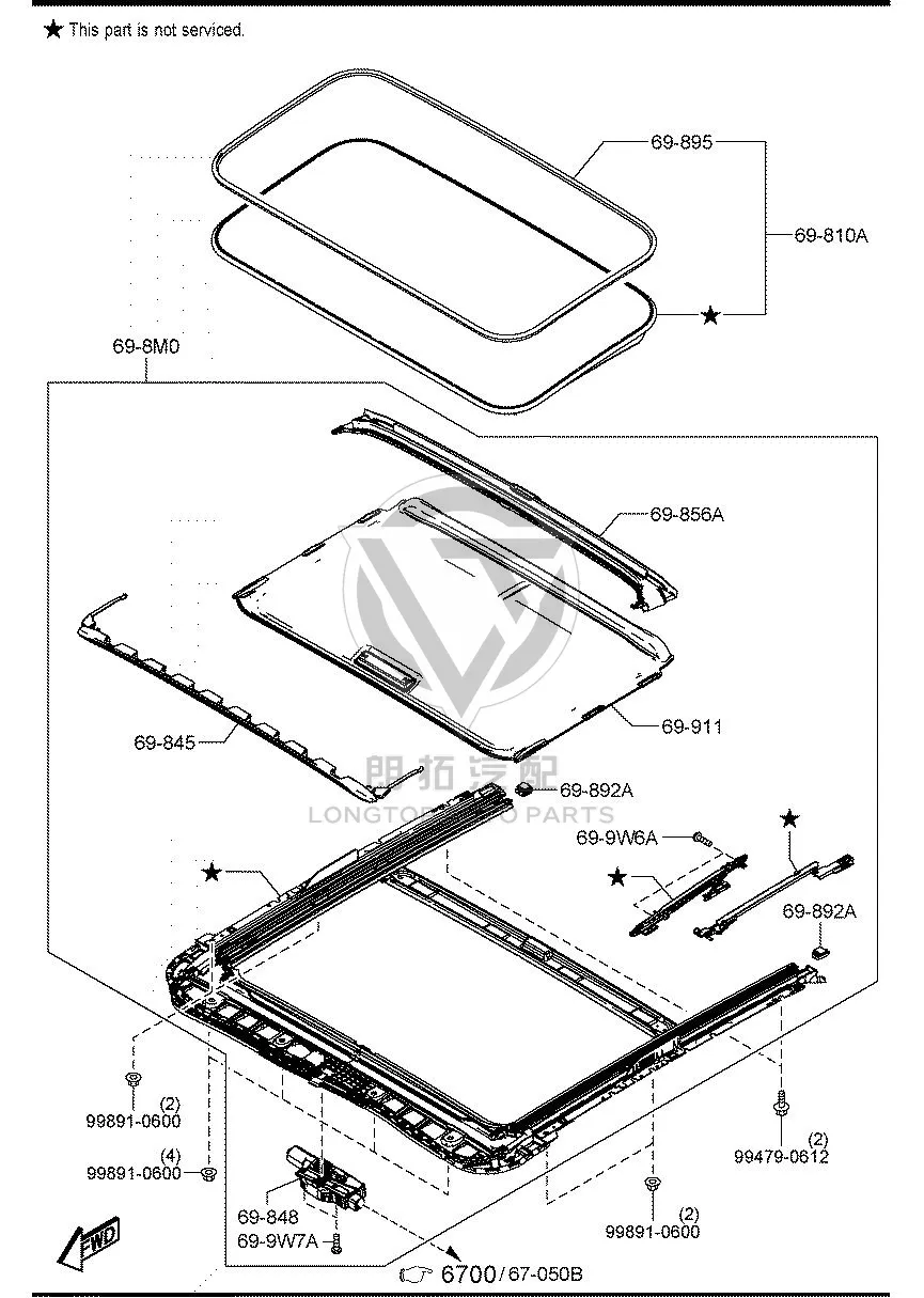 Sunroof glass KD5K6-9810 KD5K69810 for Mazda MAZDA3